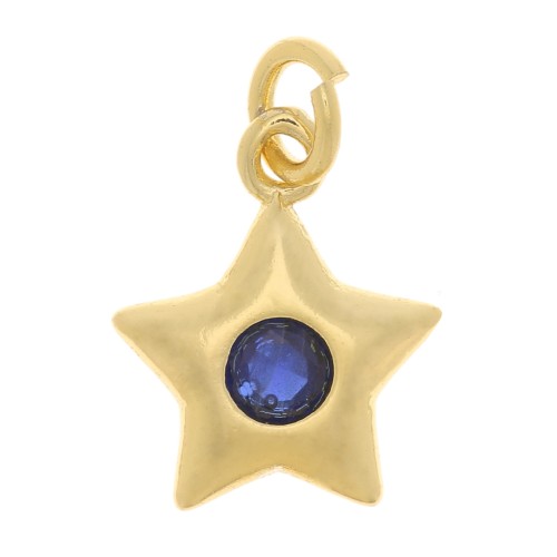 Charm de estrella con óxido de zirconio 11x9mm - Dorado - Azul oscuro x1