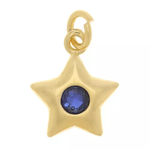 Charm de estrella con óxido de zirconio 11x9mm - Dorado - Azul oscuro x1