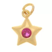 Charm de Estrella con  óxido de zirconio 11x9mm - Dorado - Fucsia x1