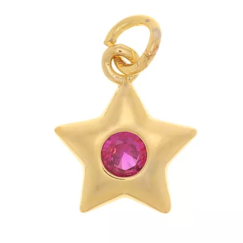 Charm de Estrella con óxido de zirconio 11x9mm - Dorado - Fucsia x1