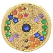 Cuenta pasante redondo de 14 mm con  óxido de zirconio para encaje de 10 mm - Dorado - Multicolor