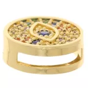 Cuenta pasante redondo de 14 mm con  óxido de zirconio para encaje de 10 mm - Dorado - Multicolor