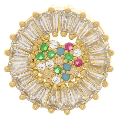 Cuenta pasante redondo de 15 mm con óxido de zirconio para encaje de 11 mm - Dorado - Multicolor x1