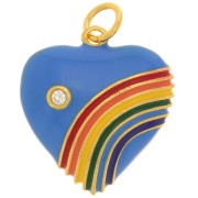 Colgante corazón de resina epoxi y circonio 19,5x17 mm - Dorado - Azul cielo - Multicolor