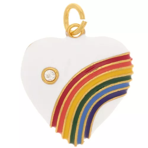 Colgante corazón de resina epoxi y óxido de zirconio 19,5x17 mm - Dorado - Blanco - Multicolor x1
