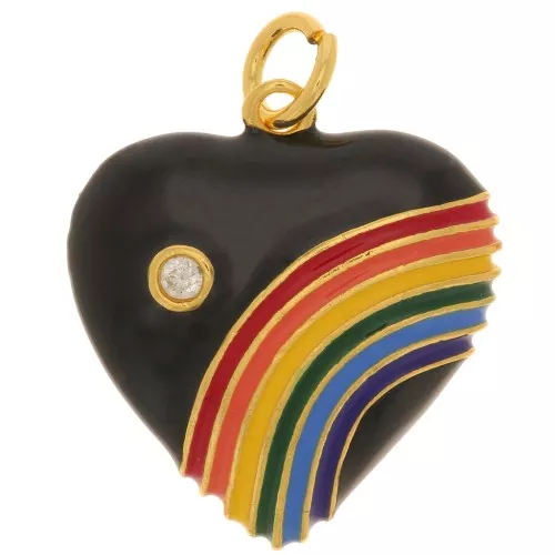 Colgante corazón de resina epoxi y óxido de zirconio 19,5x17 mm - Dorado - Negro - Multicolor x1