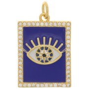 Colgante ojo rectangular con resina epoxi y  óxido de zirconio 21x15mm - Dorado - Azul oscuro|raw }}