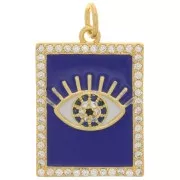 Colgante ojo rectangular con resina epoxi y óxido de zirconio 21x15mm - Dorado - Azul oscuro
