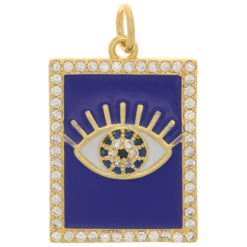 Colgante ojo rectangular con resina epoxi y óxido de zirconio 21x15mm - Dorado - Azul oscuro