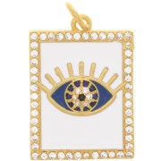 Colgante ojo rectangular - resina epoxi y  óxido de zirconio 21x15mm - Dorado - Blanco x1|raw }}