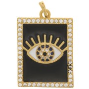 Colgante ojo rectangular - resina epoxi y óxido de zirconio 21x15 mm - Dorado - Negro x1