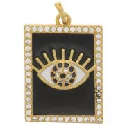 Colgante ojo rectangular - resina epoxi y  óxido de zirconio 21x15 mm - Dorado - Negro x1