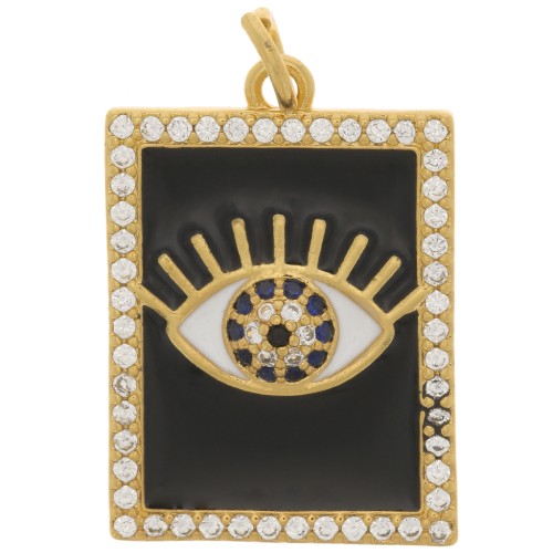 Colgante ojo rectangular - resina epoxi y  óxido de zirconio 21x15 mm - Dorado - Negro x1