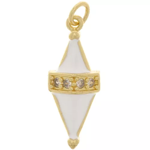 Colgante Rombo en resina epoxi y óxido de zirconio 25x10 mm - Dorado - Blanco - Cristal x1