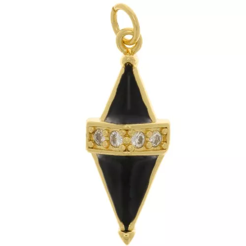 Colgante Rombo en resina epoxi y óxido de zirconio 25x10 mm - Dorado - Negro - Cristal x1