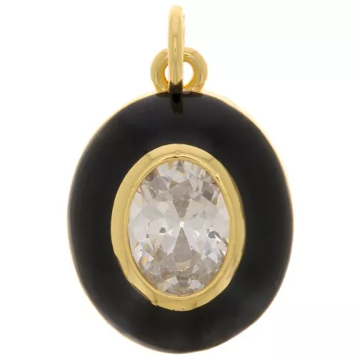 Colgante ovalado de epoxi y óxido de zirconio 18x13 mm - Dorado - Negro - Cristal x1