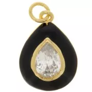 Colgante gota de resina epoxi y óxido de zirconio 19x13,5 mm - Dorado - Negro - Cristal x1