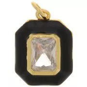 Colgante octógono en resina epoxi y óxido de zirconio 18x13 mm - Dorado - Negro - Cristal x1