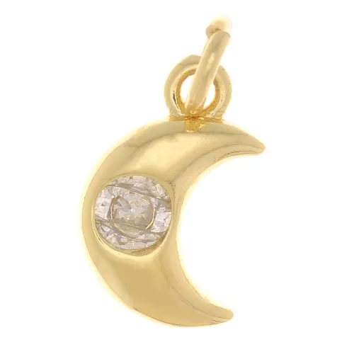 Charm de Luna con óxido de zirconio 10x6,5 mm - Dorado - Cristal x1