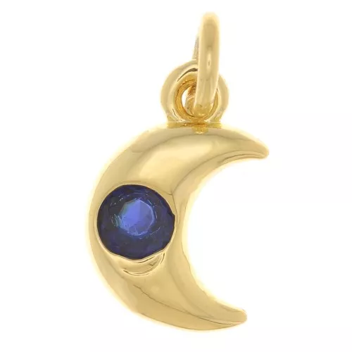 Charm de Luna con óxido de zirconio 10x6,5 mm - Dorado - Azul Oscuro x1
