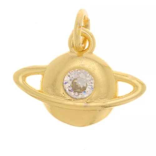 Charm Planeta con  óxido de zirconio 9x12 mm - Dorado - Cristal x1