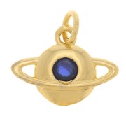 Charm Planeta con  óxido de zirconio 9x12 mm - Dorado - Azul Oscuro x1|raw }}
