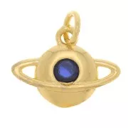 Charm Planeta con óxido de zirconio 9x12 mm - Dorado - Azul Oscuro x1