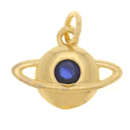 Charm Planeta con óxido de zirconio 9x12 mm - Dorado - Azul Oscuro x1