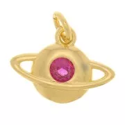 Charm Planeta con  óxido de zirconio 9x12 mm - Dorado - Fucsia x1