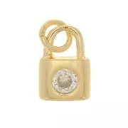 Charm de candado con  óxido de zirconio 8x6 mm - Dorado - Cristal x1