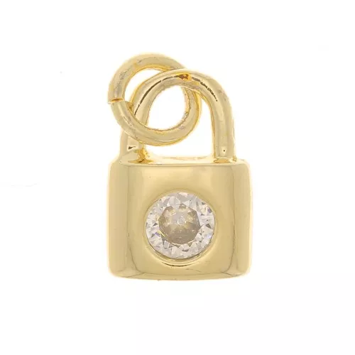 Charm de candado con  óxido de zirconio 8x6 mm - Dorado - Cristal x1
