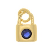 Dije de candado con  óxido de zirconio 8x6 mm - Dorado - Azul oscuro x1