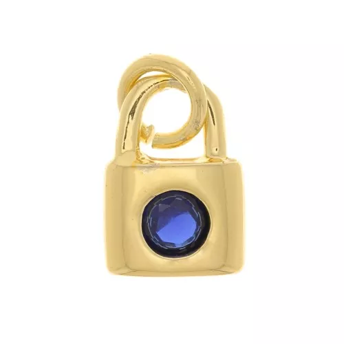 Dije de candado con óxido de zirconio 8x6 mm - Dorado - Azul oscuro x1