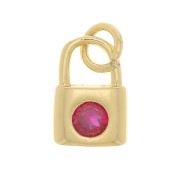 Charm de candado con óxido de zirconio 8x6 mm - Dorado - Fucsia x1|raw }}