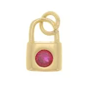 Charm de candado con óxido de zirconio 8x6 mm - Dorado - Fucsia x1