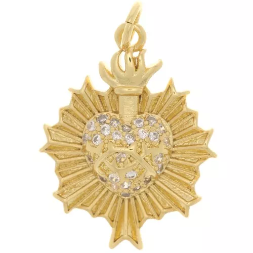 Ex-voto colgante corazón con óxidos de circonio 22x17 mm - Dorado con oro fino x1