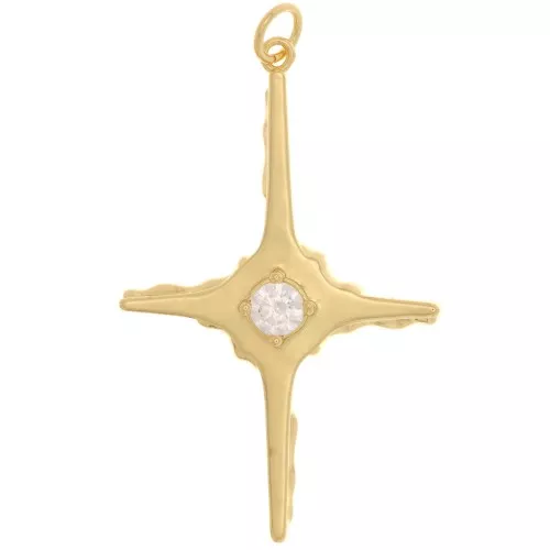 Colgante Cruz 40x25 mm con un óxido de zirconio - Dorado - Cristal x1