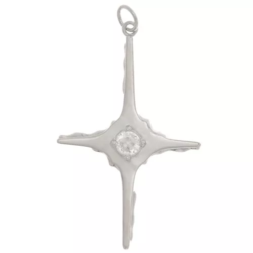 Colgante Cruz 40x25 mm con un  óxido de zirconio - Rodio - Cristal x1