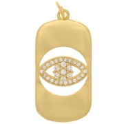 Colgante placa ojo hueco con óxido de zirconio 28x14 mm - Dorado - Cristal x1