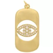 Colgante placa ojo hueco con óxido de zirconio 28x14 mm - Dorado - Cristal x1