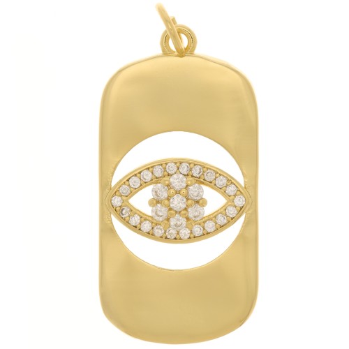 Colgante placa ojo hueco con óxido de zirconio 28x14 mm - Dorado - Cristal x1