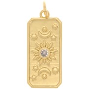 Colgante placa sol y luna motivo con un óxido de zirconio 23x10 mm - Dorado - Cristal x1