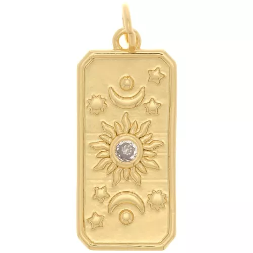 Colgante placa sol y luna motivo con un óxido de zirconio 23x10 mm - Dorado - Cristal x1