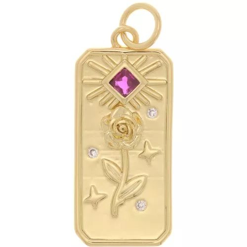 Colgante Rosa y Sol con óxido de zirconio 23x10 mm - Dorado - Fucsia x1