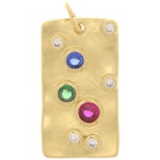 Colgante de placa martillada con óxido de zirconio 20x11 mm - Dorado - Multicolor x1|raw }}
