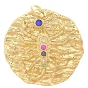 Colgante redondo irregular 22 mm con óxido de zirconio - signo zodiacal Escorpio - Dorado