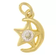 Charm luna y estrella con  óxido de zirconio 10x8 mm - Dorado - Cristal x1