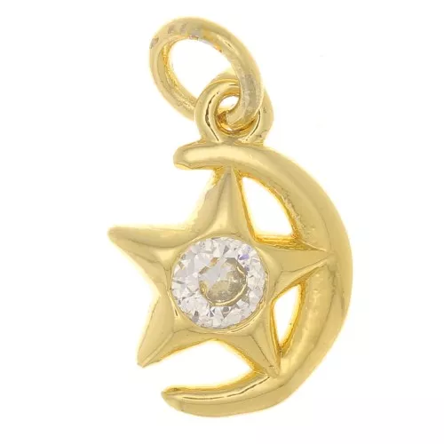 Charm luna y estrella con óxido de zirconio 10x8 mm - Dorado - Cristal x1