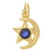 Colgante de luna y estrella con  óxido de zirconio 10x8 mm - Dorado - Azul oscuro x1
