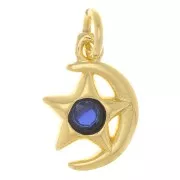 Colgante de luna y estrella con  óxido de zirconio 10x8 mm - Dorado - Azul oscuro x1